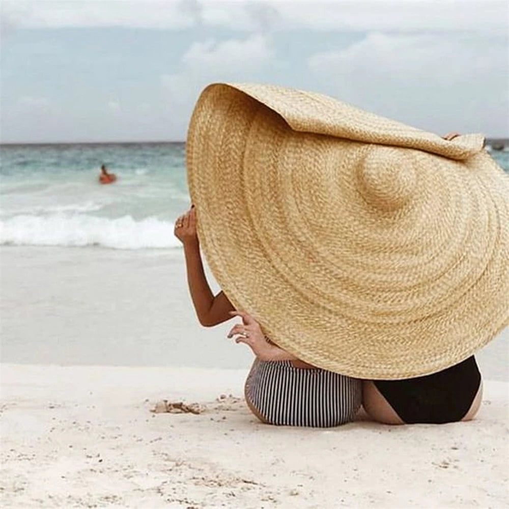 Oversized Summer Beach Sun Hat – 35cm Wide Brim UV Protection