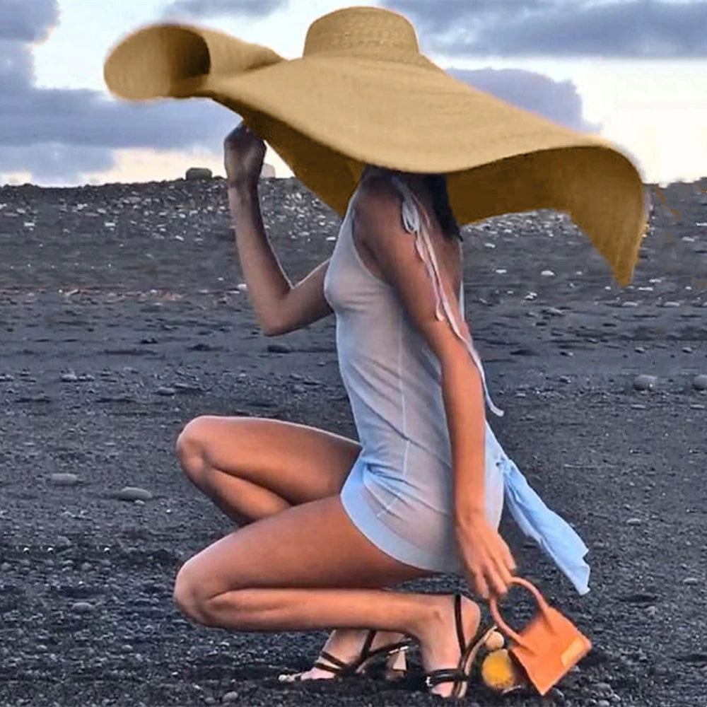 Oversized Summer Beach Sun Hat – 35cm Wide Brim UV Protection