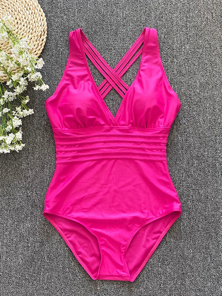 Sexy Cross Bandage One-Piece Swimsuit – Backless & Push-Up Swimwear