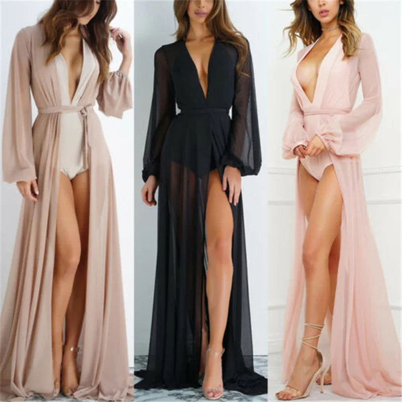 Women’s Sheer Chiffon Beach Cover-Up – Elegant & Sexy Swimsuit Layer