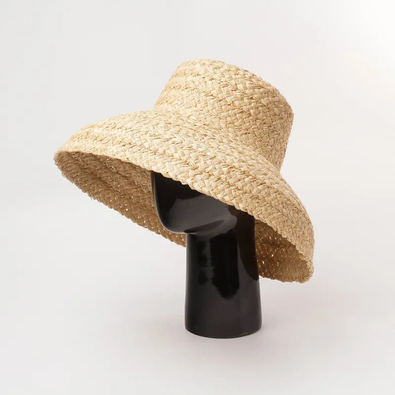 Fashion Women Wide Brim Raffia Hat – Elegant Sun Protection for Summer