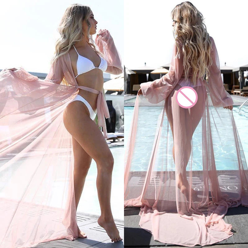 Women’s Sheer Chiffon Beach Cover-Up – Elegant & Sexy Swimsuit Layer
