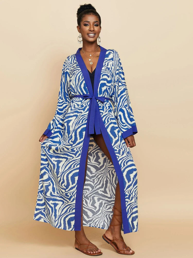 Zebra Print Beach Cover-Up – Long Kimono Style