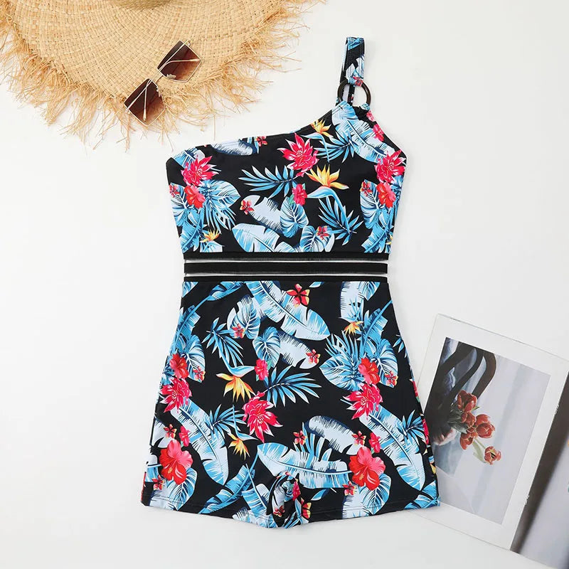 "Floral Print One-Piece Swimsuit | Bauhinia High-Waist Swimwear"