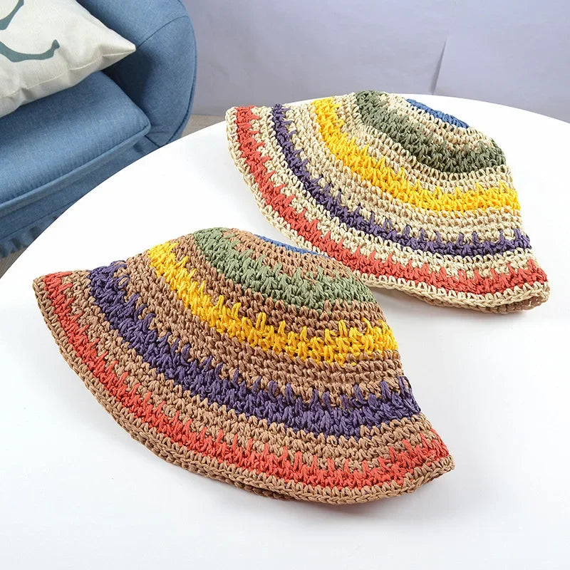 Multicolor Foldable Sun Crochet Hat – Handmade & Travel-Friendly