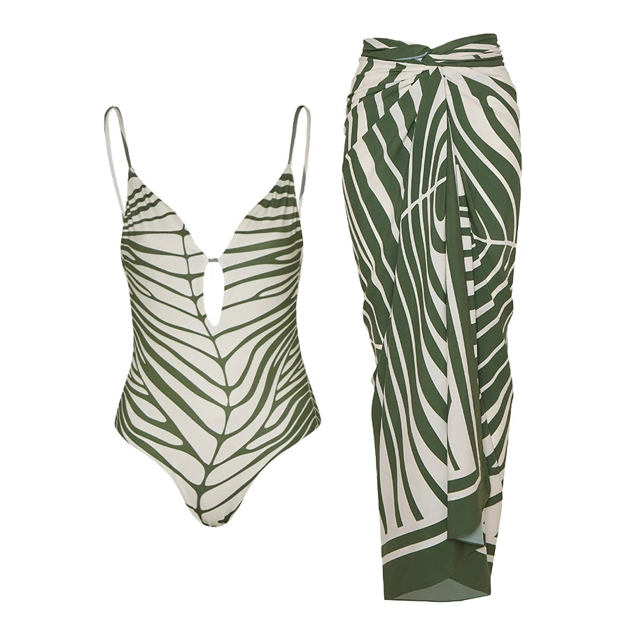 Vintage V Neck Botanical Print Swimsuit | One-Piece Summer Swimwear for Women