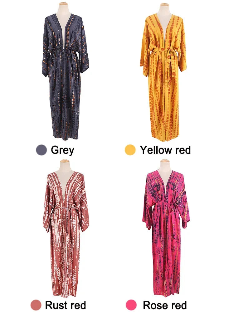 Boho Stripe Belted Kimono – Sarong Tunic Beach Cover-Up