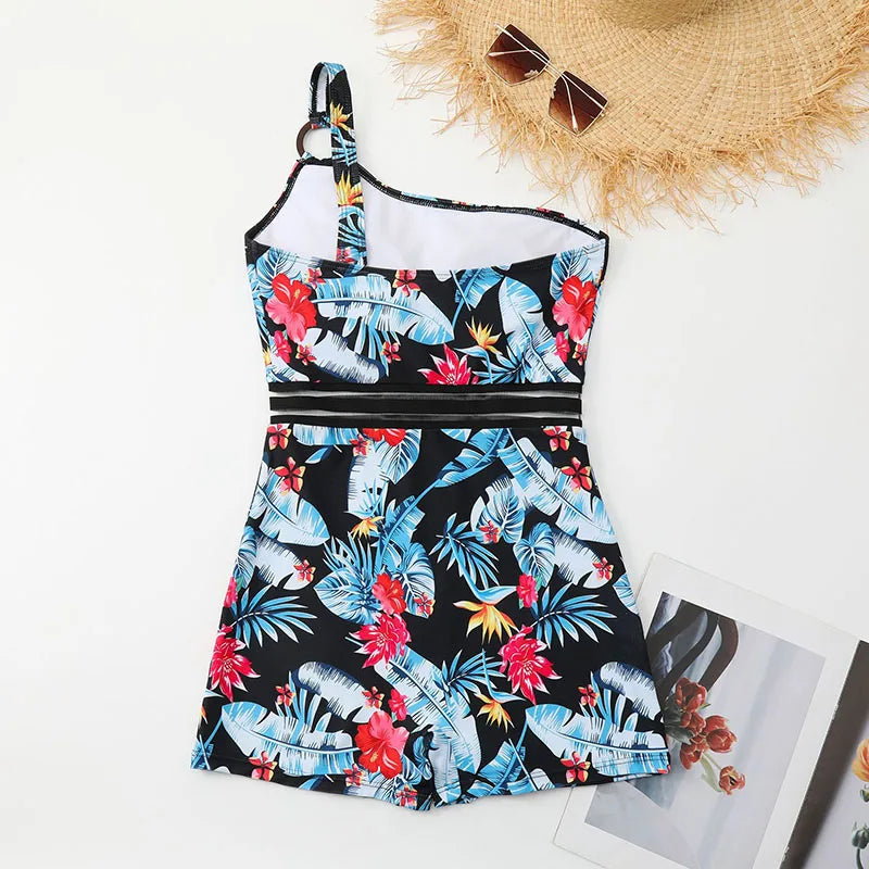 "Floral Print One-Piece Swimsuit | Bauhinia High-Waist Swimwear"