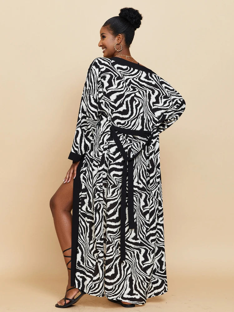 Zebra Print Beach Cover-Up – Long Kimono Style