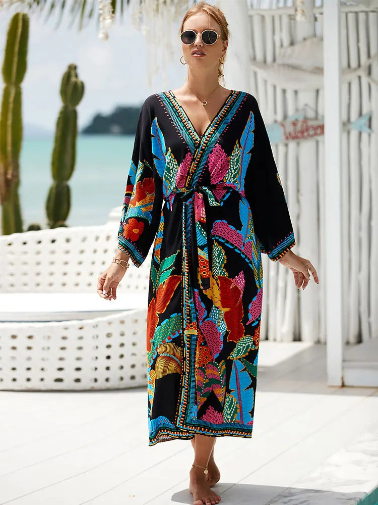 Bohemian Printed Belt Kimono – Flowing Elegance for Every Occasion