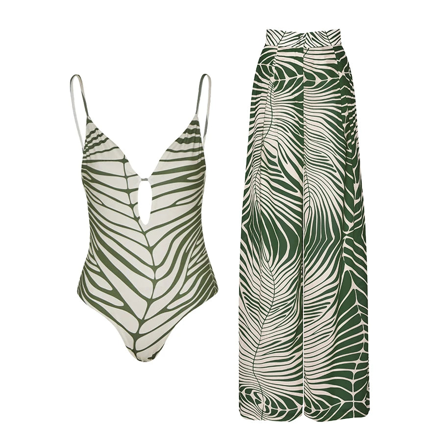 Vintage V Neck Botanical Print Swimsuit | One-Piece Summer Swimwear for Women