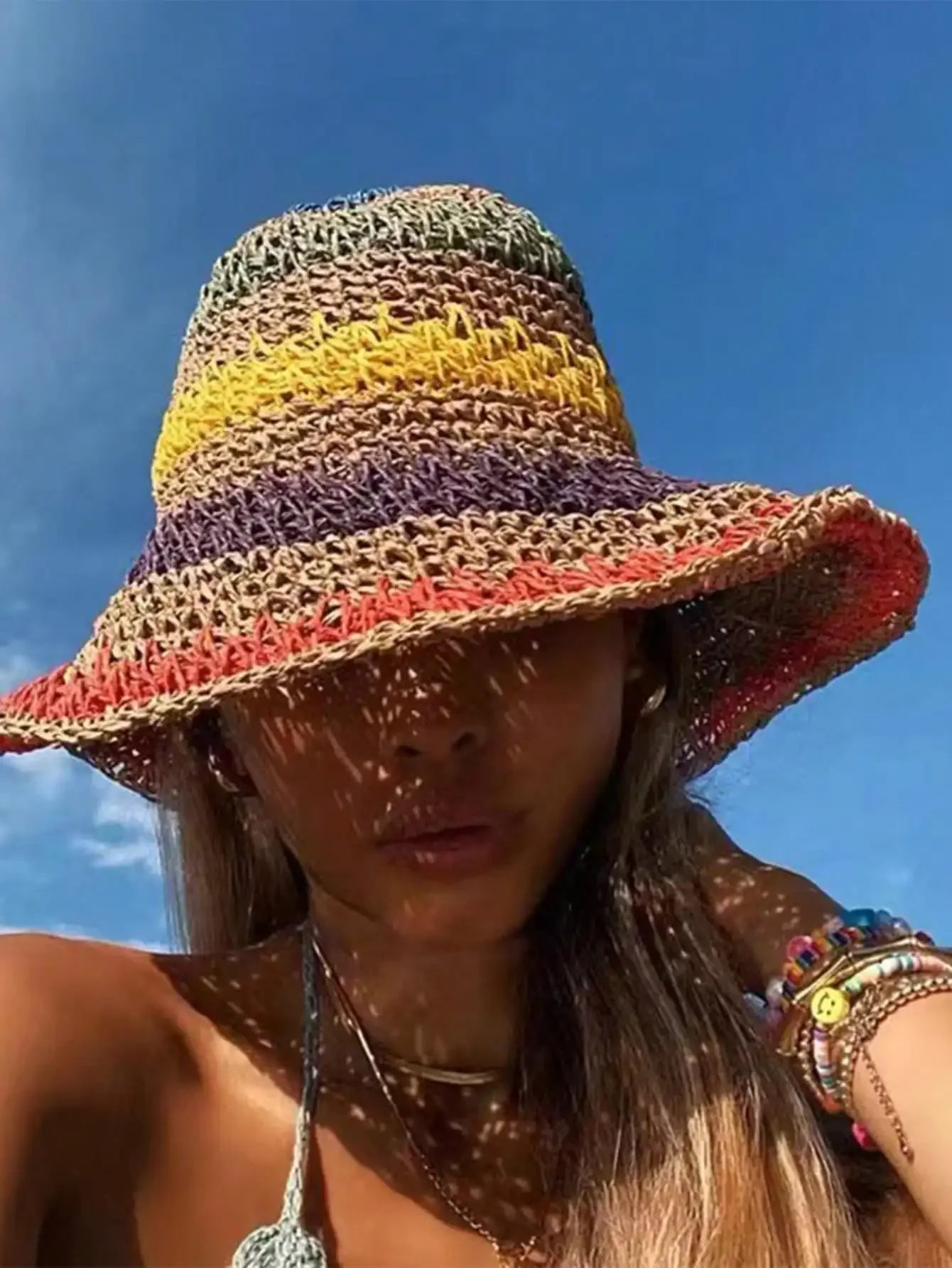 Multicolor Foldable Sun Crochet Hat – Handmade & Travel-Friendly