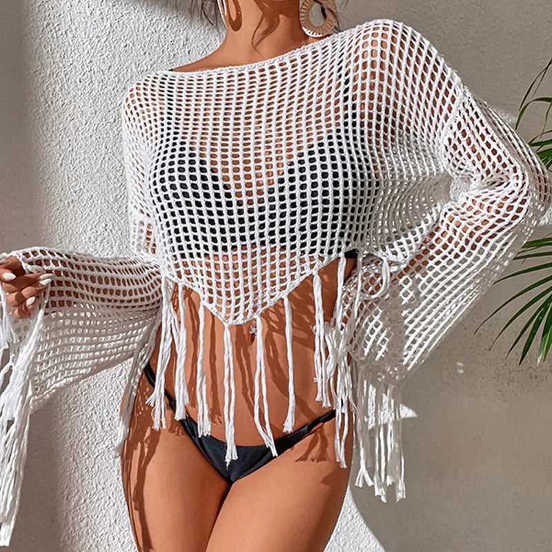 See-Through Hollow Out Bikini Cover Up – Sheer Mesh Beachwear