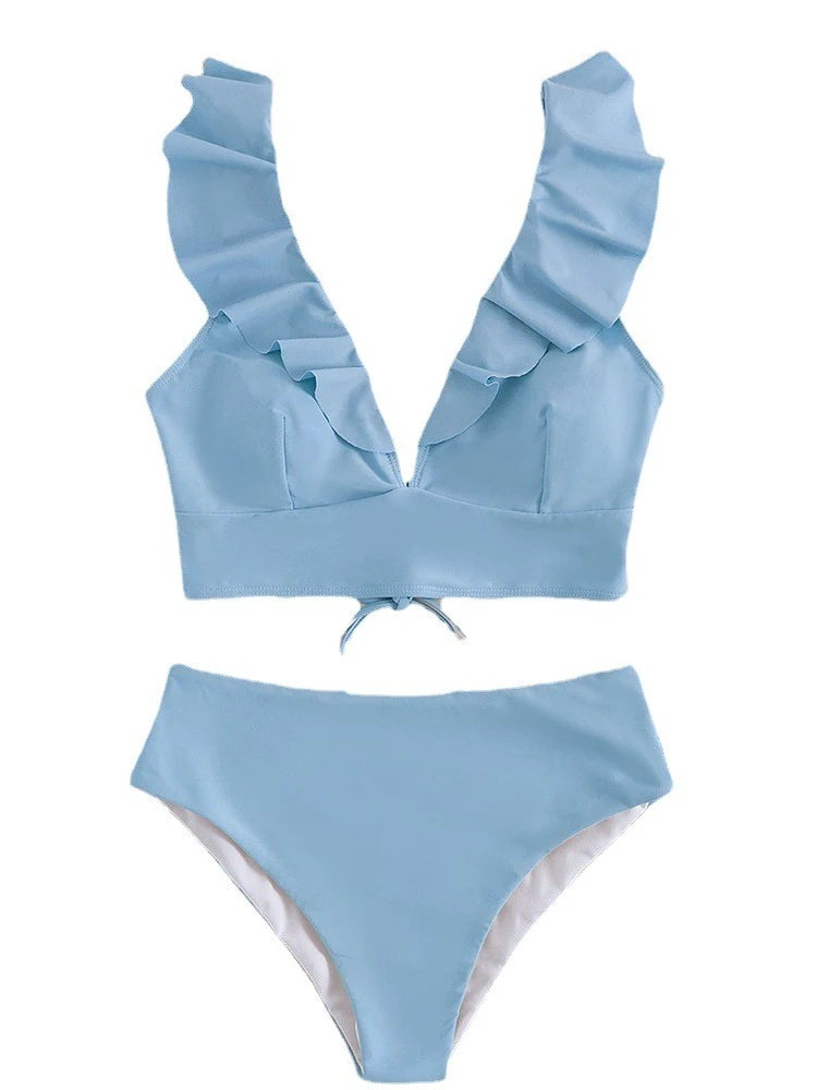 "Elegant Ruffle Bikini | High-Waist Two-Piece Swimwear"