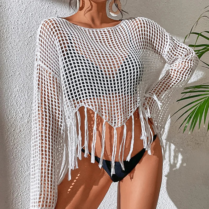 See-Through Hollow Out Bikini Cover Up – Sheer Mesh Beachwear