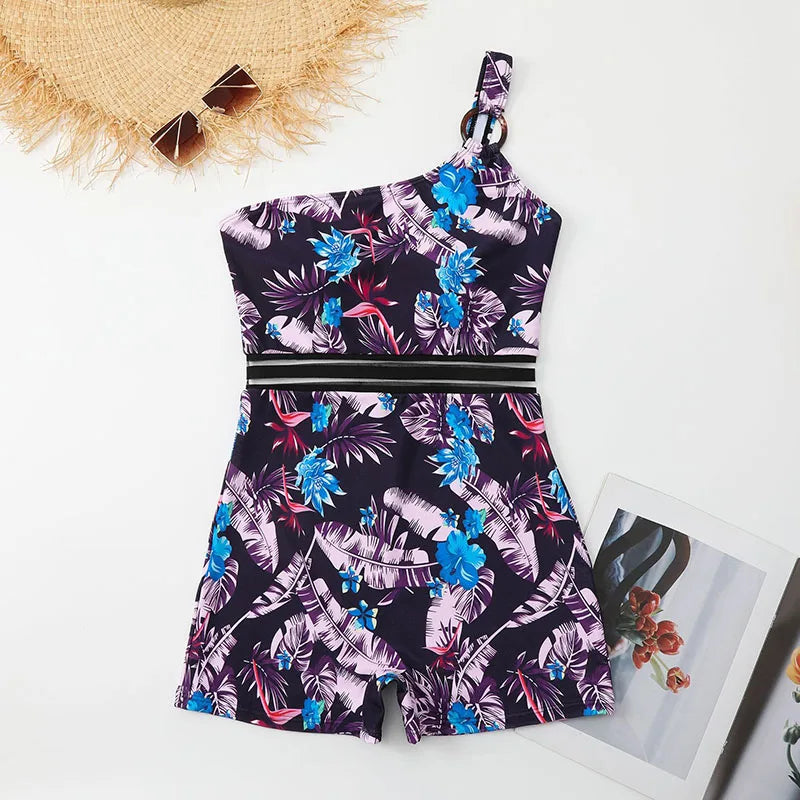 "Floral Print One-Piece Swimsuit | Bauhinia High-Waist Swimwear"