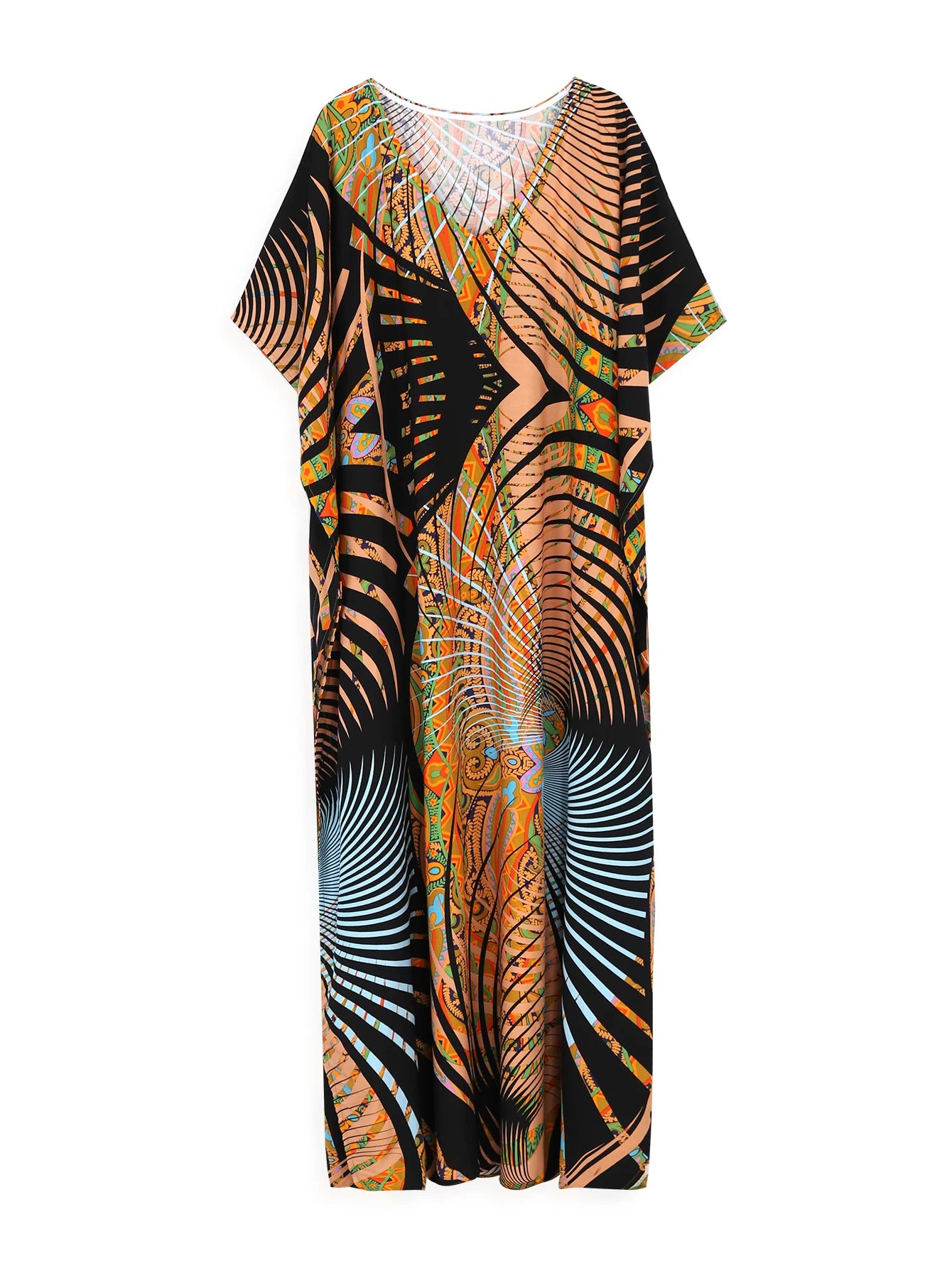 Boho Summer Beach Kaftan Dress – Flowy Printed Maxi Cover-Up