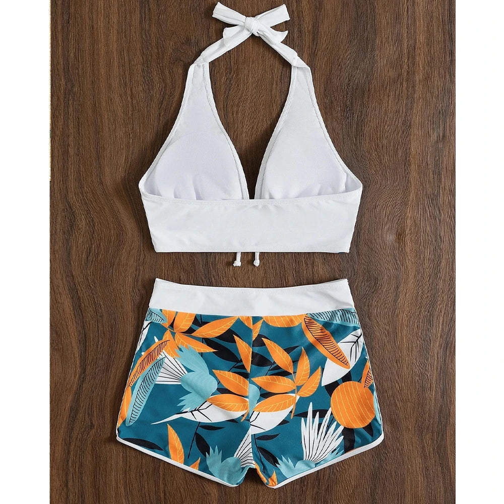 "Printed Halter Bikini Set – High-Waist & Push-Up Swimwear"