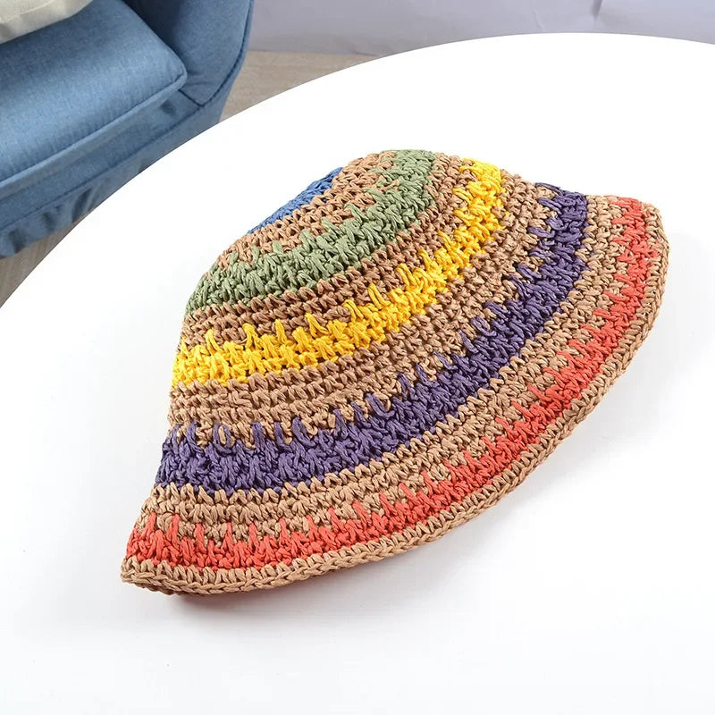 Multicolor Foldable Sun Crochet Hat – Handmade & Travel-Friendly