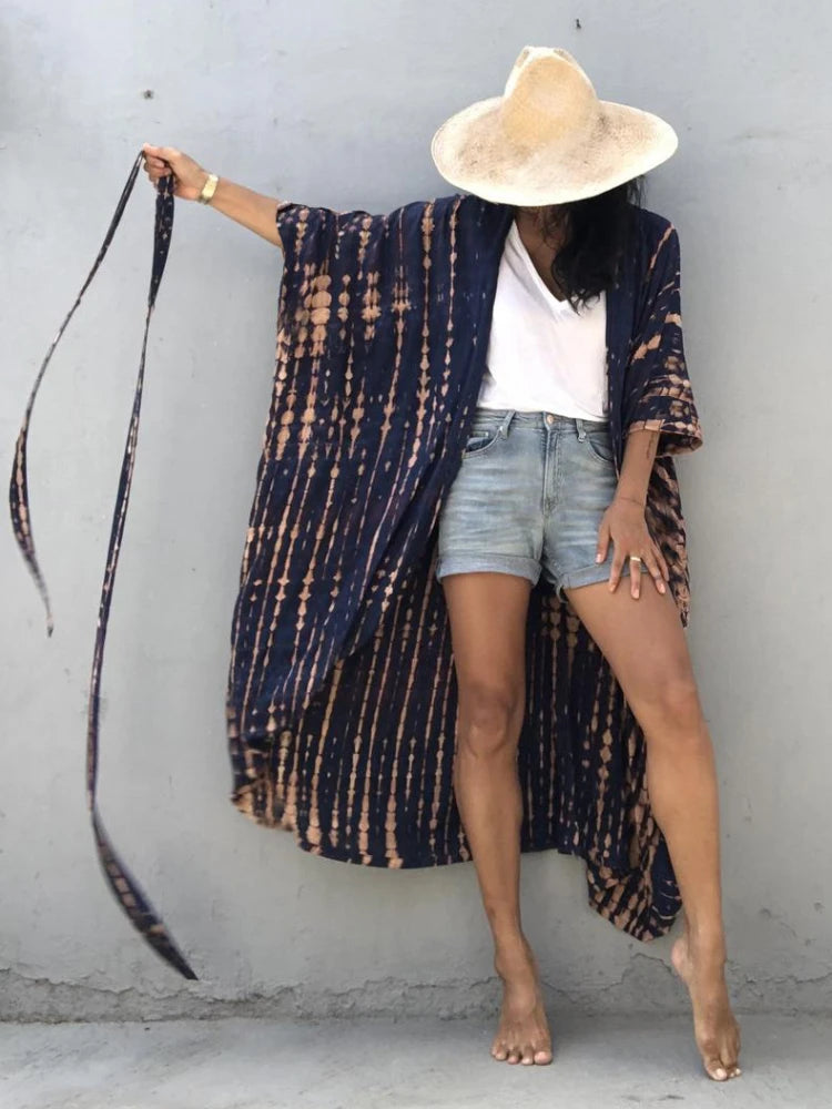 Women’s Black Tie-Dye Kimono Cover-Up