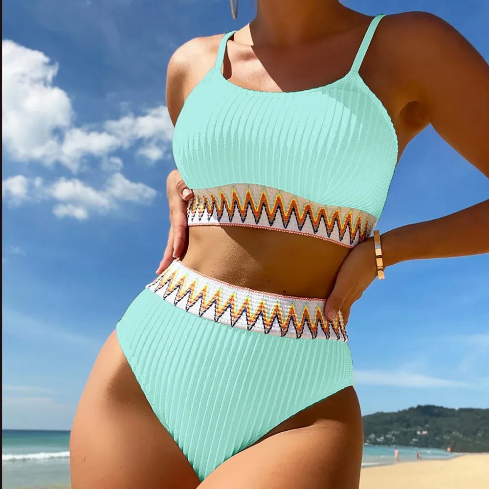 "Sexy High-Waist Split Bikini | Flattering Two-Piece Swimsuit"