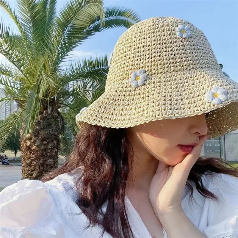Women’s Straw Crochet Bucket Hat – Stylish Sun Protection